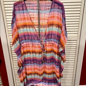 Bleu Rod Beattie Purple Pink Pleated Tie Front Tunic